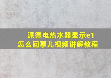 派德电热水器显示e1怎么回事儿视频讲解教程