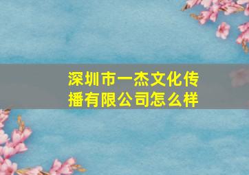 深圳市一杰文化传播有限公司怎么样