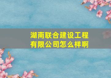 湖南联合建设工程有限公司怎么样啊