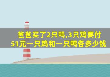 爸爸买了2只鸭,3只鸡要付51元一只鸡和一只鸭各多少钱