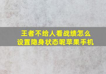 王者不给人看战绩怎么设置隐身状态呢苹果手机