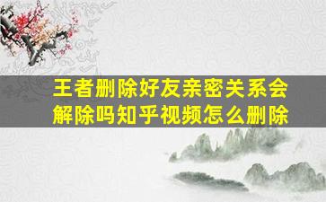 王者删除好友亲密关系会解除吗知乎视频怎么删除