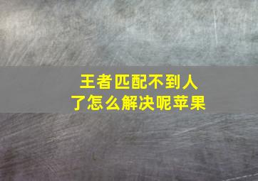 王者匹配不到人了怎么解决呢苹果