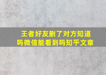 王者好友删了对方知道吗微信能看到吗知乎文章