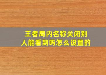 王者局内名称关闭别人能看到吗怎么设置的