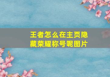 王者怎么在主页隐藏荣耀称号呢图片