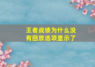 王者战绩为什么没有回放选项显示了