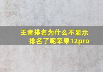 王者排名为什么不显示排名了呢苹果12pro