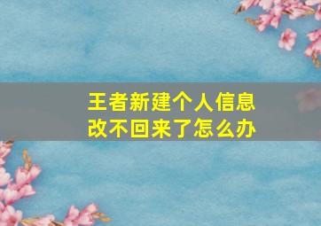 王者新建个人信息改不回来了怎么办