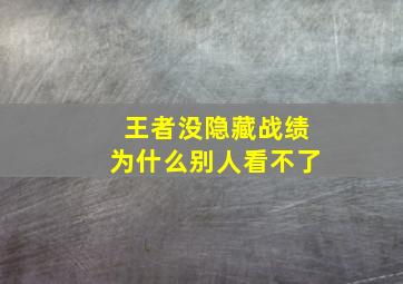 王者没隐藏战绩为什么别人看不了