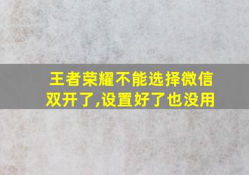 王者荣耀不能选择微信双开了,设置好了也没用