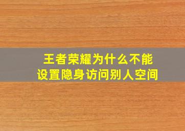 王者荣耀为什么不能设置隐身访问别人空间