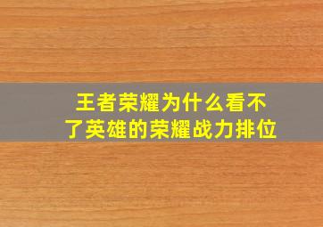 王者荣耀为什么看不了英雄的荣耀战力排位