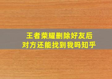 王者荣耀删除好友后对方还能找到我吗知乎