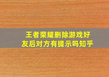 王者荣耀删除游戏好友后对方有提示吗知乎