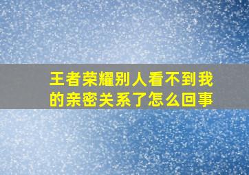 王者荣耀别人看不到我的亲密关系了怎么回事