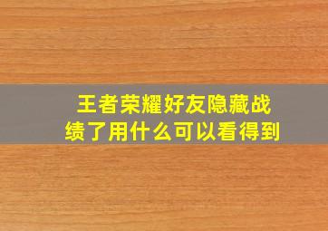 王者荣耀好友隐藏战绩了用什么可以看得到