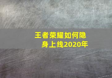 王者荣耀如何隐身上线2020年