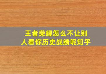 王者荣耀怎么不让别人看你历史战绩呢知乎