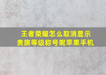 王者荣耀怎么取消显示贵族等级称号呢苹果手机