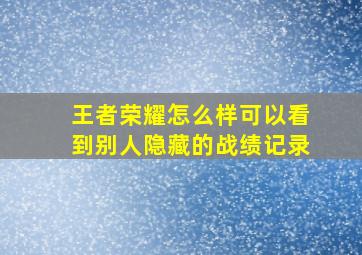 王者荣耀怎么样可以看到别人隐藏的战绩记录