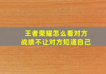 王者荣耀怎么看对方战绩不让对方知道自己