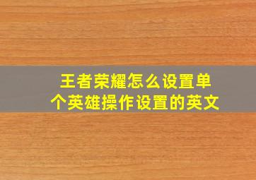 王者荣耀怎么设置单个英雄操作设置的英文