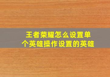 王者荣耀怎么设置单个英雄操作设置的英雄