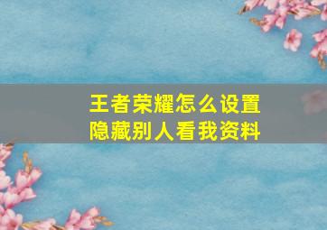 王者荣耀怎么设置隐藏别人看我资料