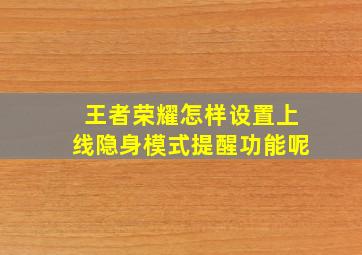 王者荣耀怎样设置上线隐身模式提醒功能呢