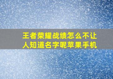 王者荣耀战绩怎么不让人知道名字呢苹果手机