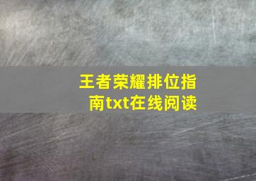 王者荣耀排位指南txt在线阅读