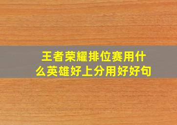 王者荣耀排位赛用什么英雄好上分用好好句