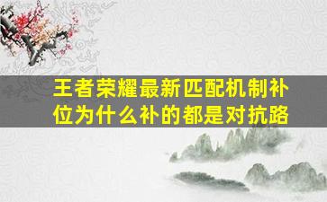 王者荣耀最新匹配机制补位为什么补的都是对抗路