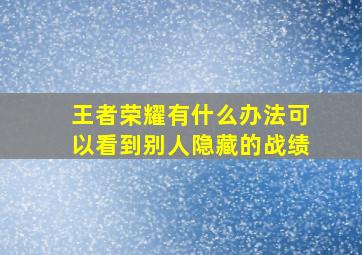 王者荣耀有什么办法可以看到别人隐藏的战绩