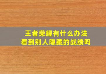 王者荣耀有什么办法看到别人隐藏的战绩吗