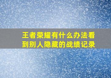 王者荣耀有什么办法看到别人隐藏的战绩记录