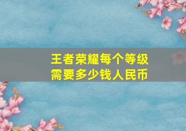 王者荣耀每个等级需要多少钱人民币