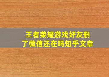 王者荣耀游戏好友删了微信还在吗知乎文章