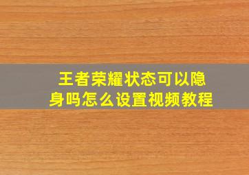 王者荣耀状态可以隐身吗怎么设置视频教程