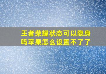 王者荣耀状态可以隐身吗苹果怎么设置不了了