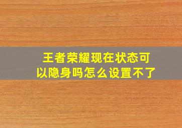 王者荣耀现在状态可以隐身吗怎么设置不了