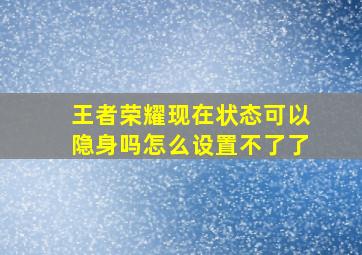 王者荣耀现在状态可以隐身吗怎么设置不了了