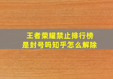 王者荣耀禁止排行榜是封号吗知乎怎么解除