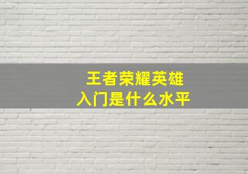 王者荣耀英雄入门是什么水平