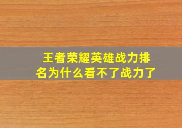 王者荣耀英雄战力排名为什么看不了战力了