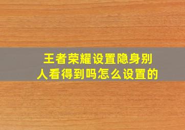 王者荣耀设置隐身别人看得到吗怎么设置的