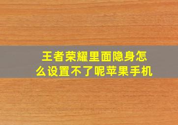 王者荣耀里面隐身怎么设置不了呢苹果手机