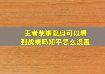 王者荣耀隐身可以看到战绩吗知乎怎么设置