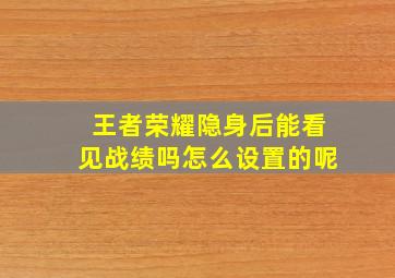 王者荣耀隐身后能看见战绩吗怎么设置的呢